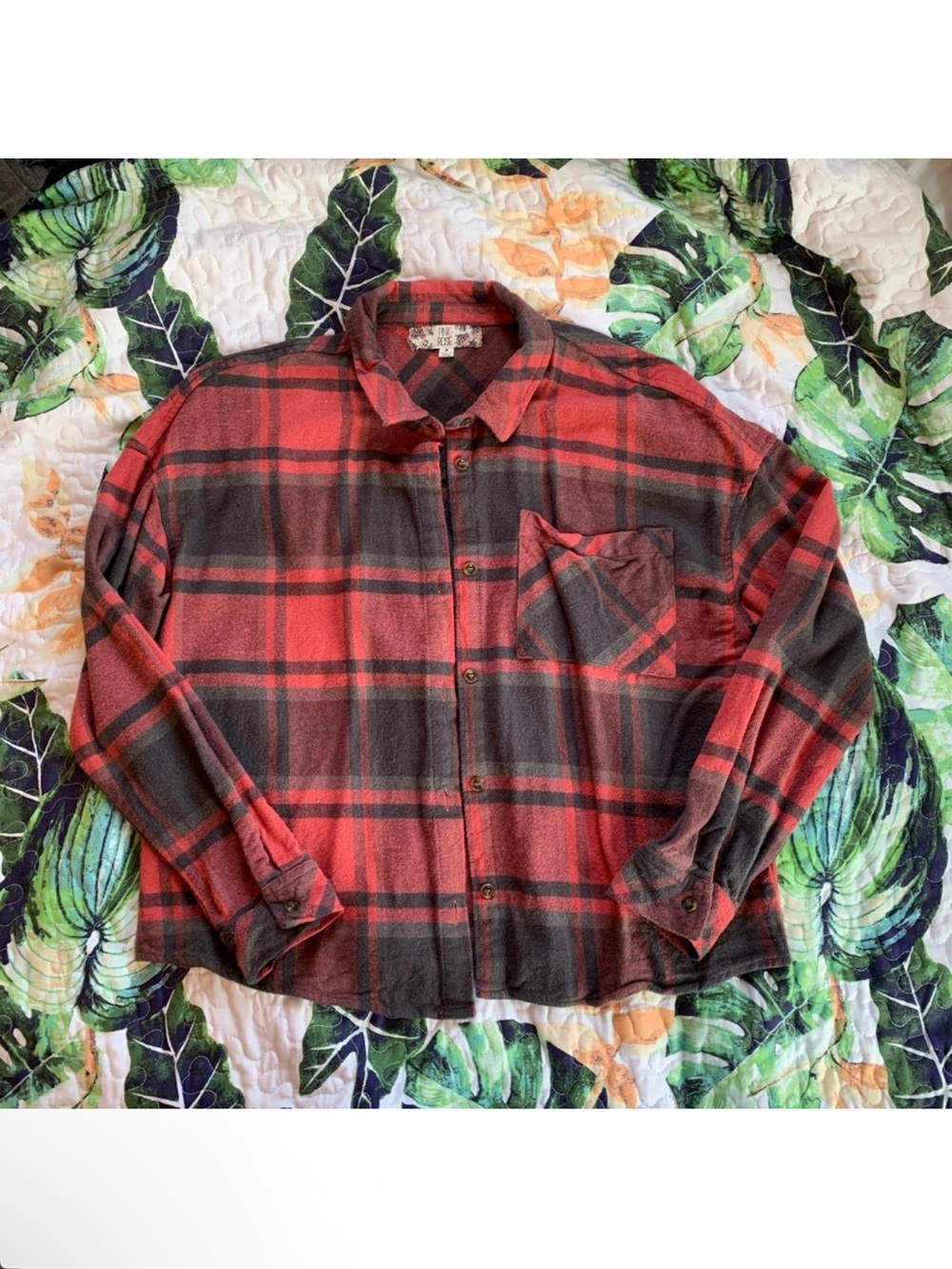 Red & Black Plaid Button-Up Shirt pink rose XL